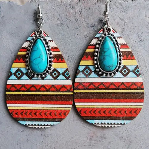 Artificial Turquoise Geometric Teardrop Earrings - style A / One Size