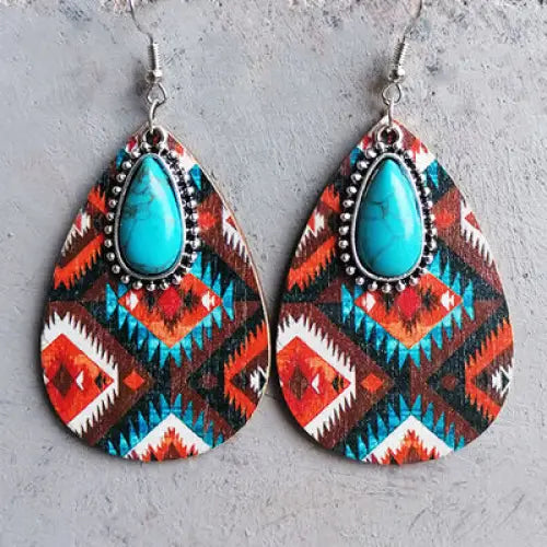 Artificial Turquoise Geometric Teardrop Earrings - style B / One Size