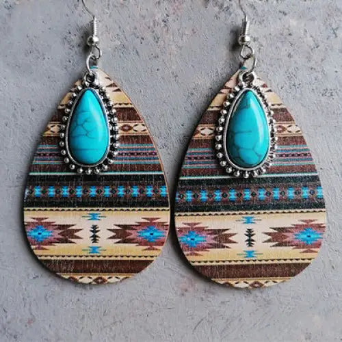 Artificial Turquoise Geometric Teardrop Earrings - style C / One Size