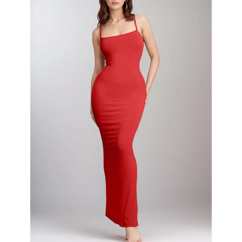 Basic Bae Built-In Shapewear Sleeveless Maxi Dress - Red / S