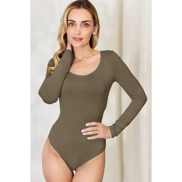 Basic Bae Full Size Round Neck Long Sleeve Bodysuit - Madi Gray Boutique