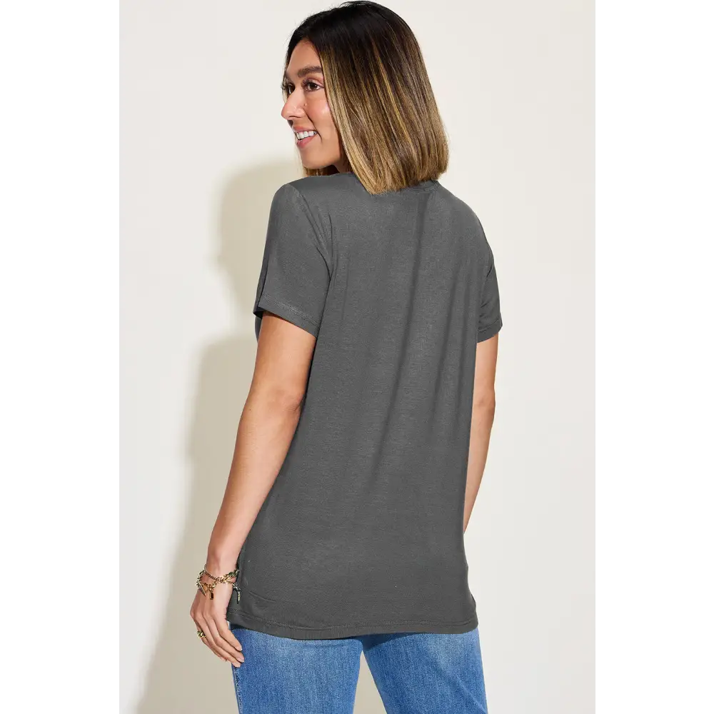 Basic Bae Full Size V-Neck High-Low T-Shirt - Tops