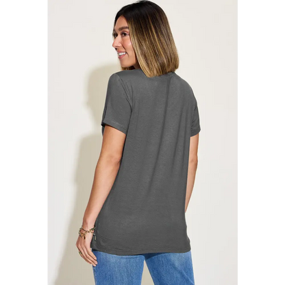 Basic Bae Full Size V-Neck High-Low T-Shirt - Tops