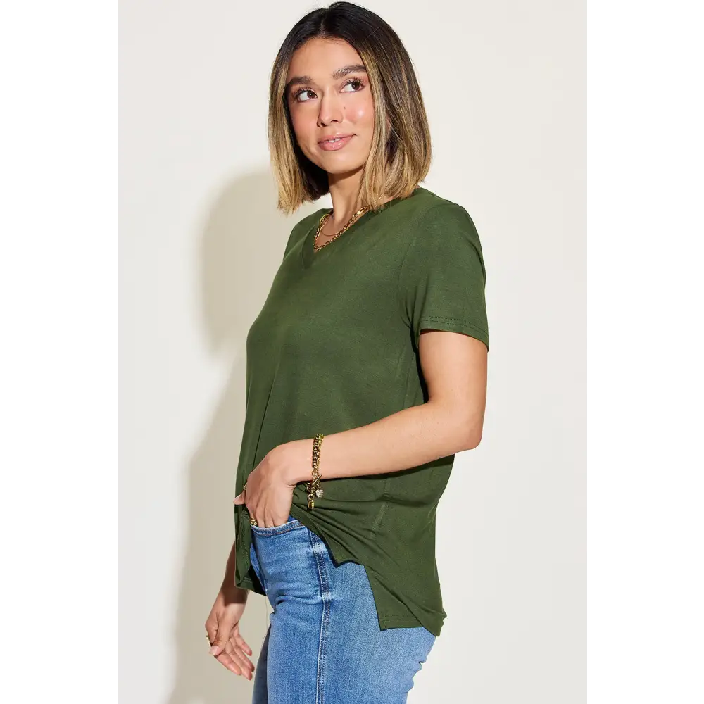 Basic Bae Full Size V-Neck High-Low T-Shirt - Tops