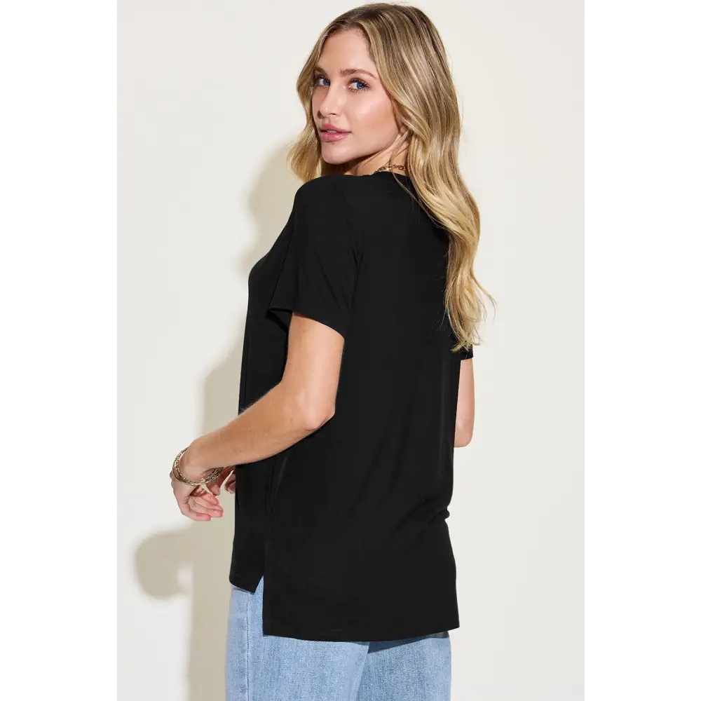 Basic Bae Full Size V-Neck High-Low T-Shirt - Tops