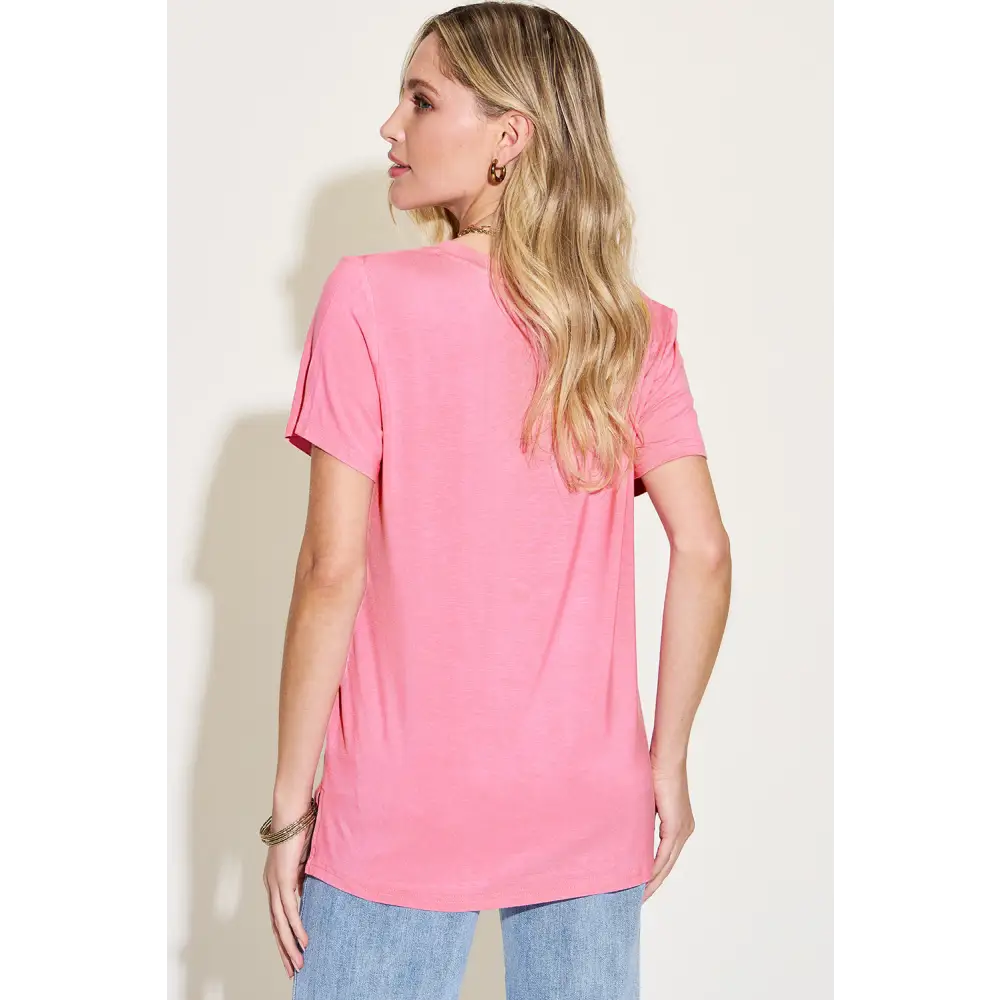 Basic Bae Full Size V-Neck High-Low T-Shirt - Tops