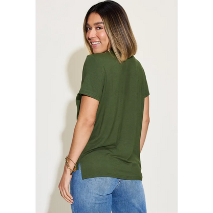 Basic Bae Full Size V-Neck High-Low T-Shirt - Tops