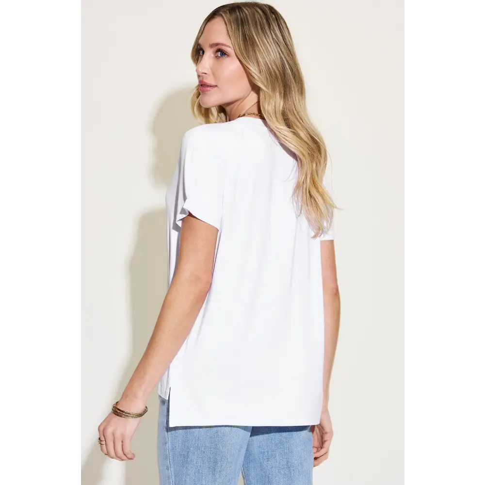 Basic Bae Full Size V-Neck High-Low T-Shirt - Tops