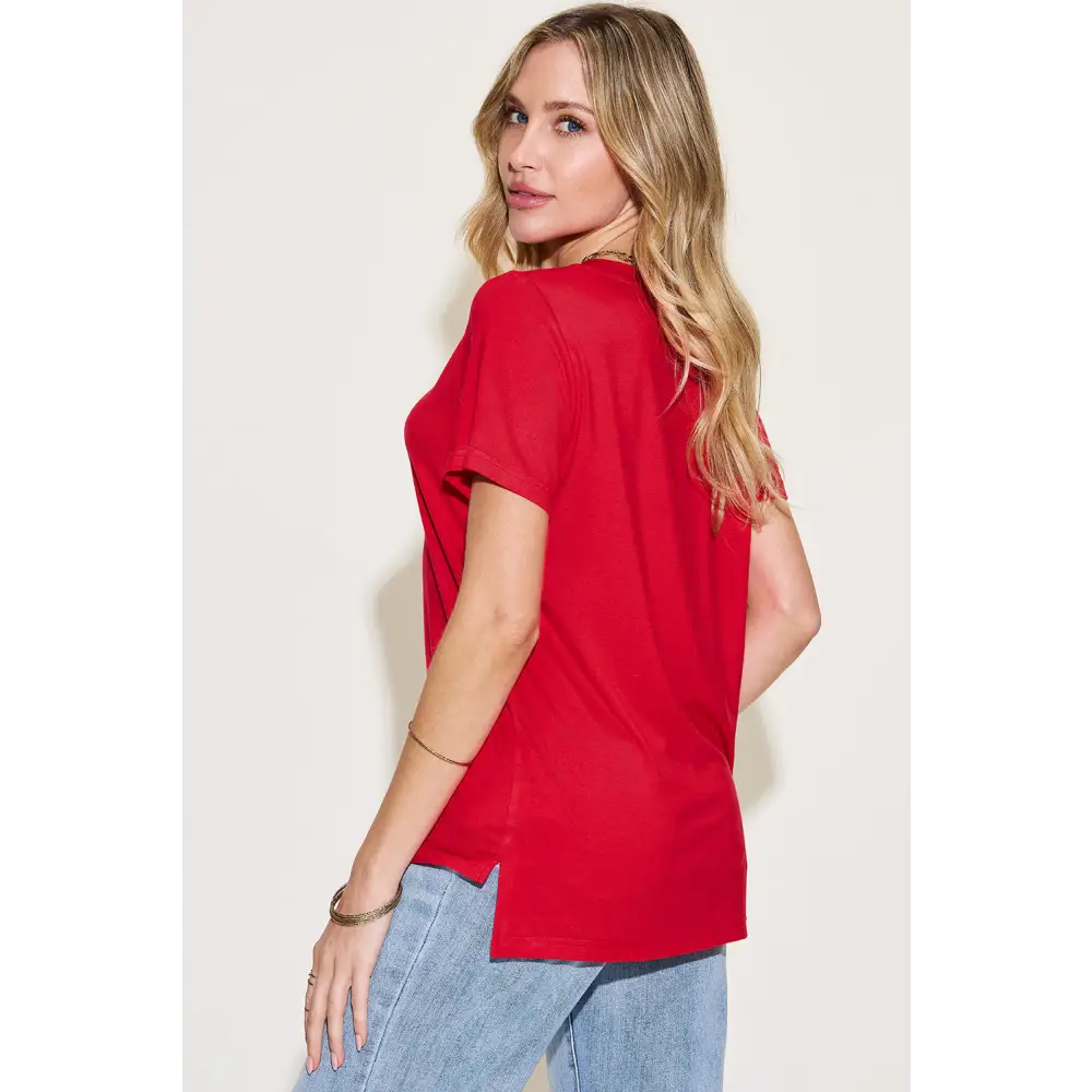 Basic Bae Full Size V-Neck High-Low T-Shirt - Tops