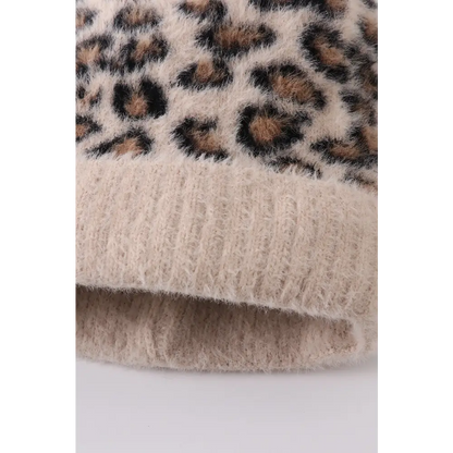 Beige leopard beanie hat toddler adult