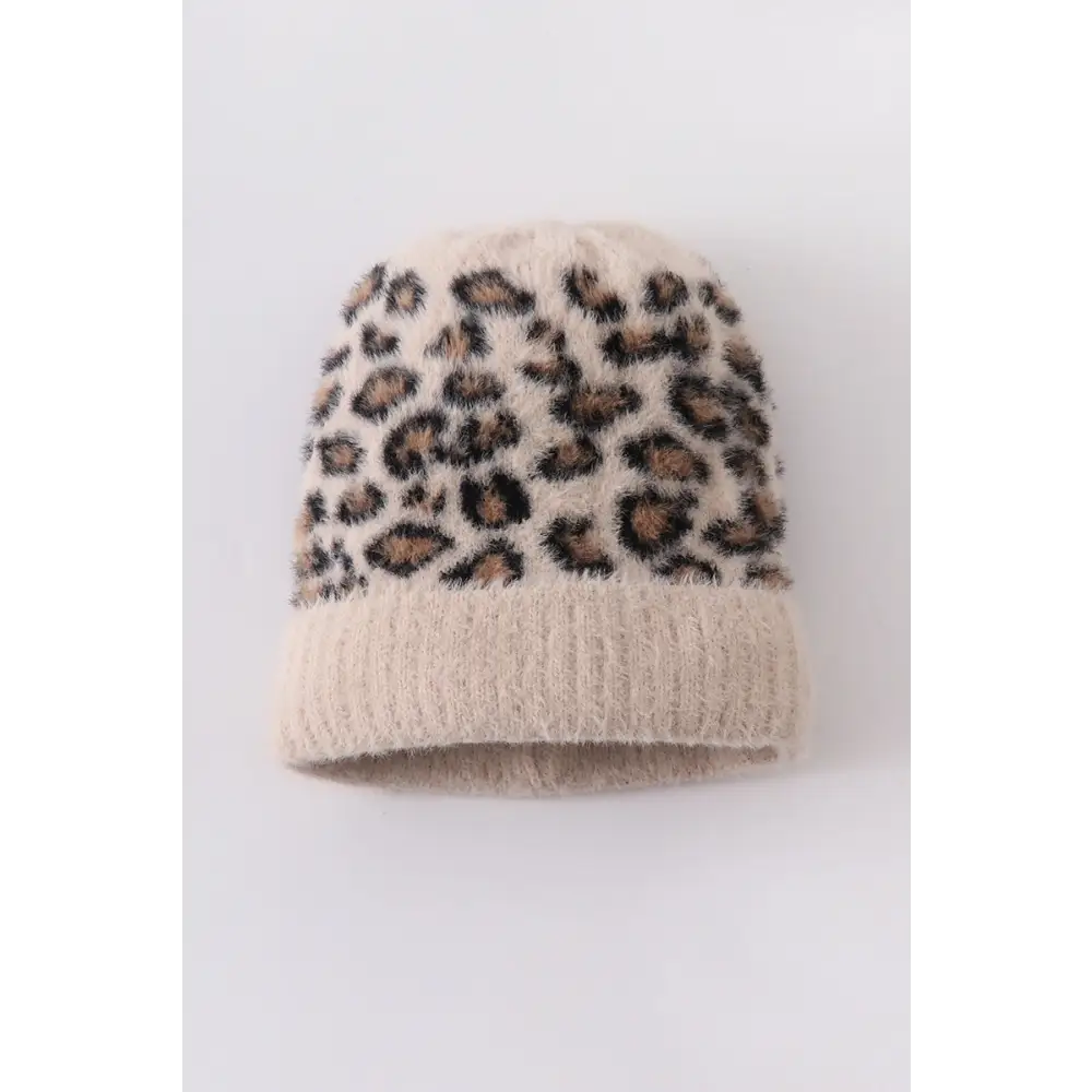 Beige leopard beanie hat toddler adult