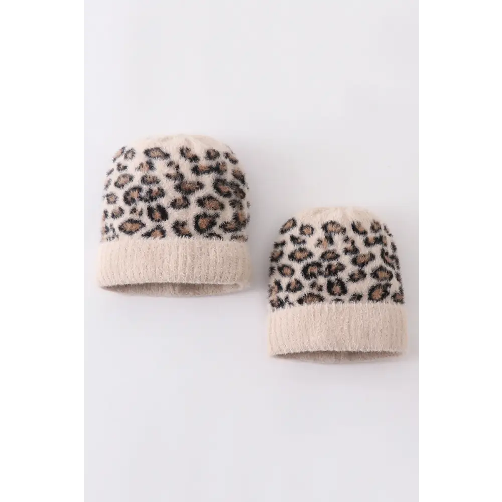 Beige leopard beanie hat toddler adult