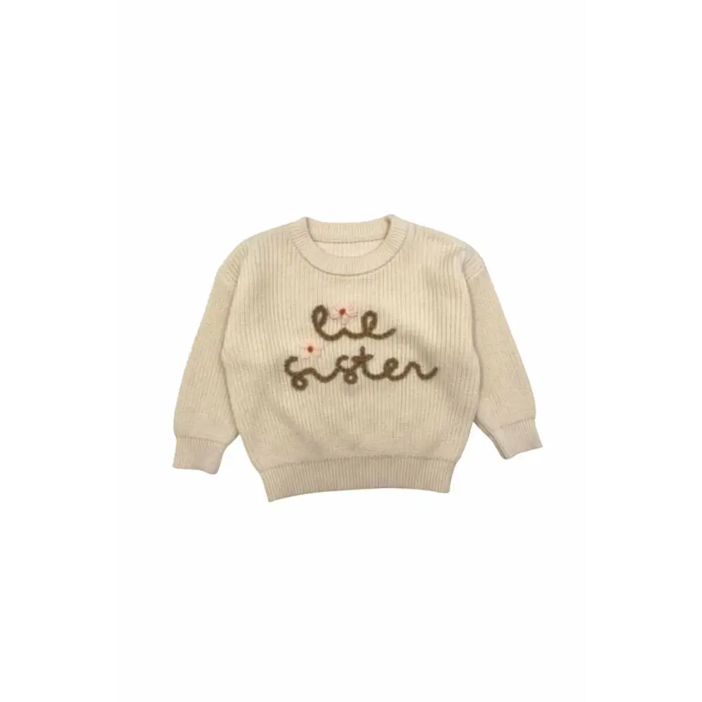 Beige lil sister hand-embroidered pullover sweater - Top