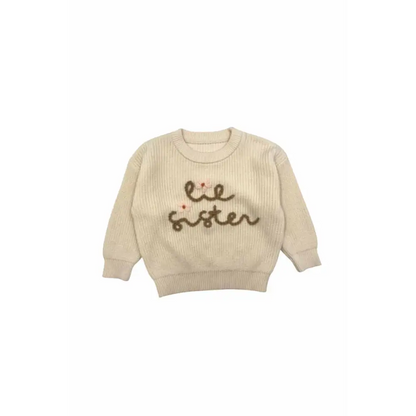 Beige lil sister hand-embroidered pullover sweater - Top