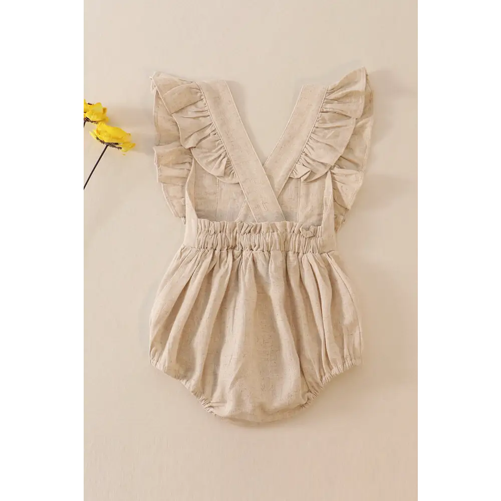 Beige linen floral embroidery ruffle bubble - baby