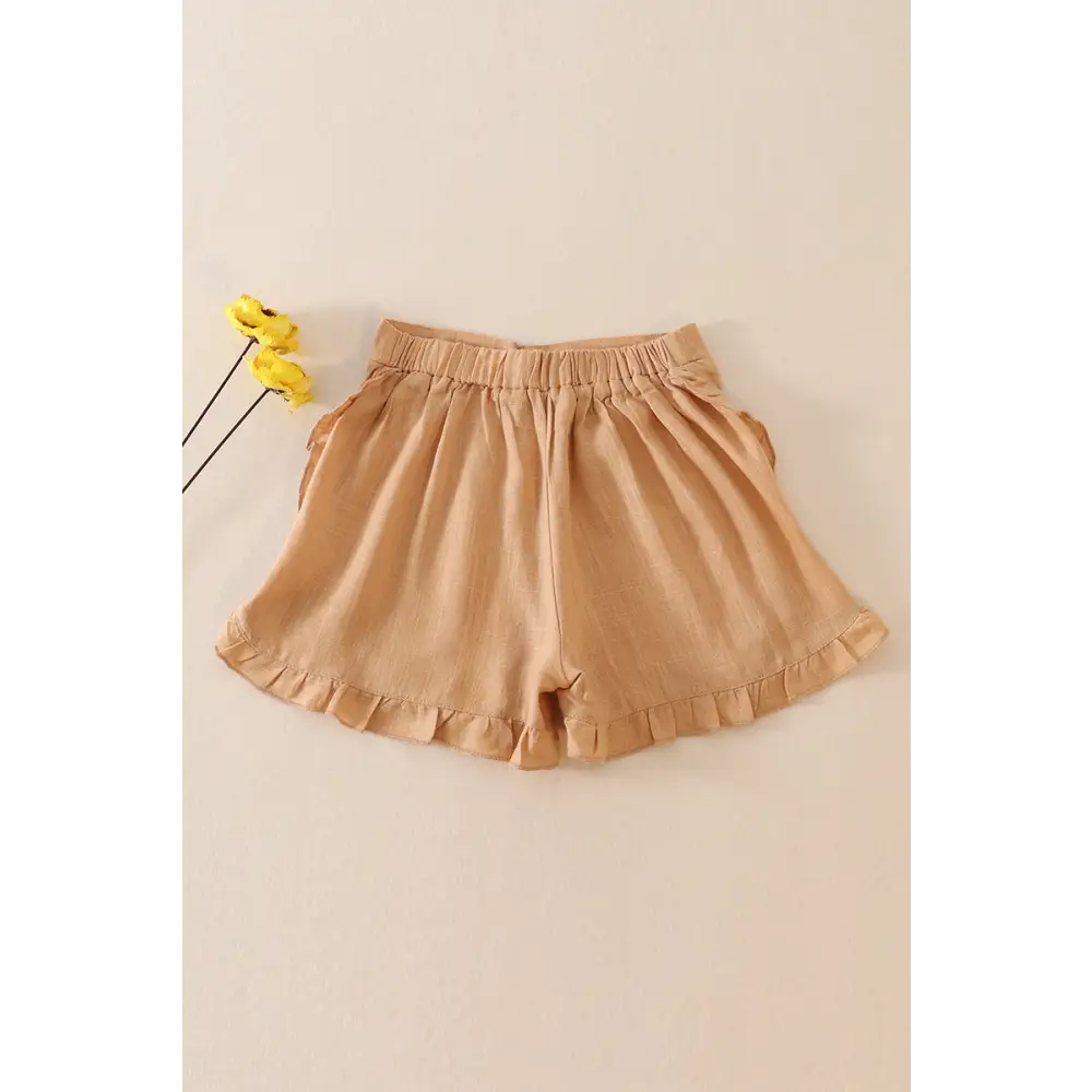 Beige linen ruffle shorts - Pants