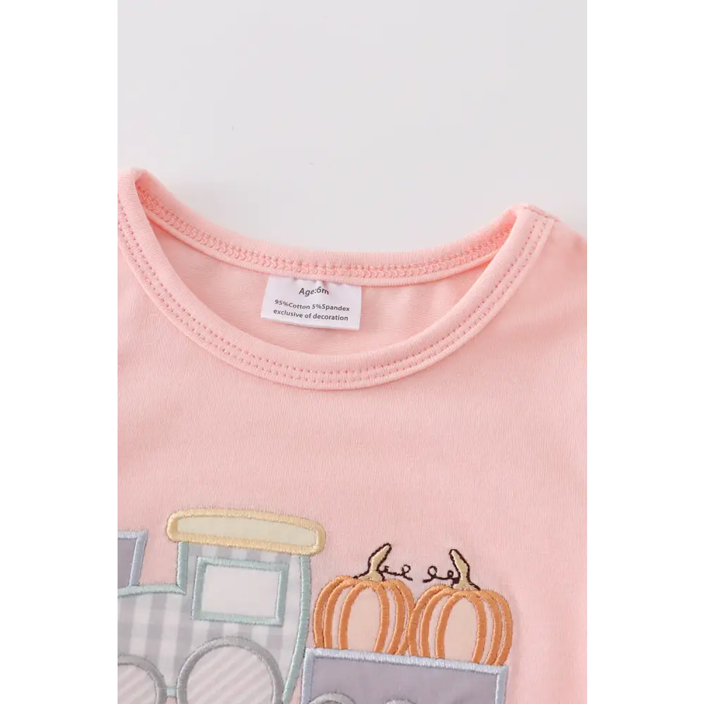 Beige train pumpkin applique girl bubble - baby