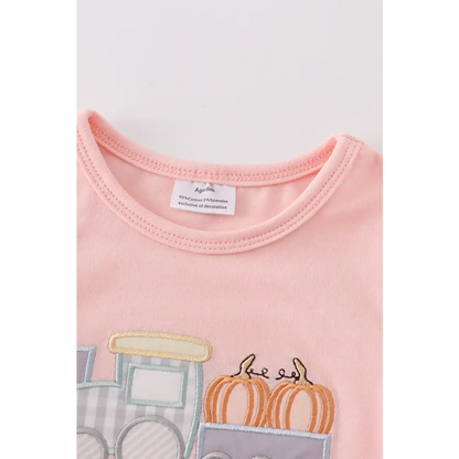 Beige train pumpkin applique girl bubble - baby