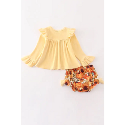 Beige velvet pumpkin girl baby set - baby