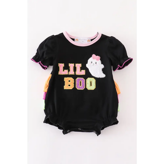 Black halloween LIL BOO chenille patch girl bubble - baby