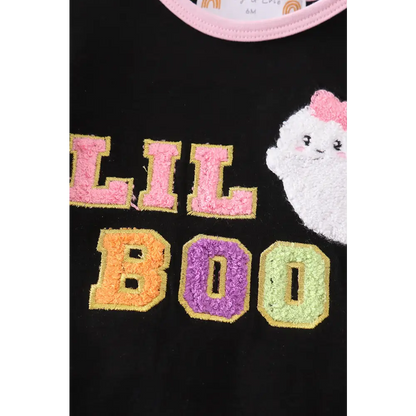 Black halloween LIL BOO chenille patch girl bubble - baby