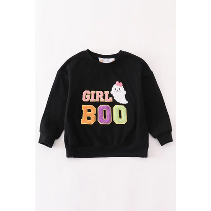 Black halloween MOM&GIRL BOO chenille patch top - Top