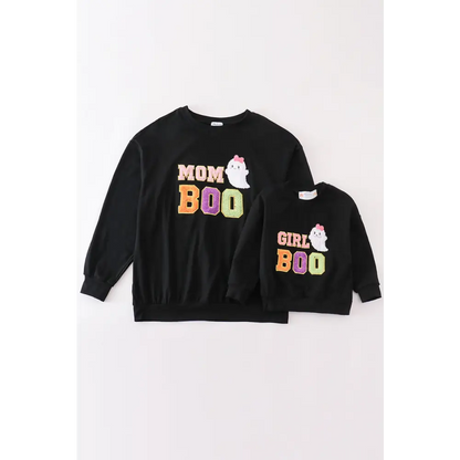 Black halloween MOM&GIRL BOO chenille patch top - Top