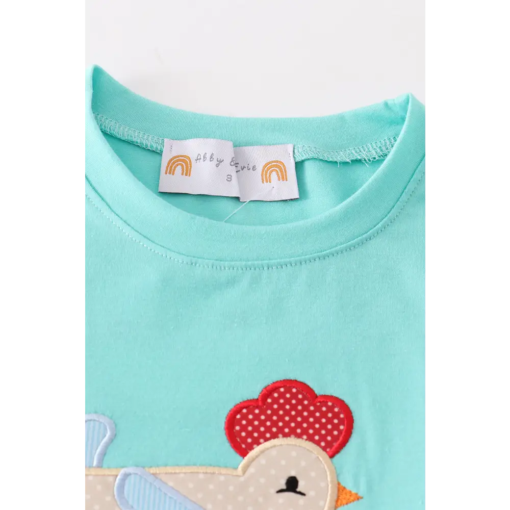 Blue chicken applique boy set - Set