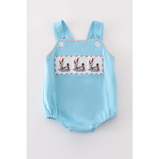 Blue duck embroidery boy bubble - baby