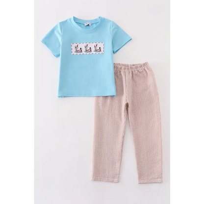 Blue duck embroidery boy set - Set