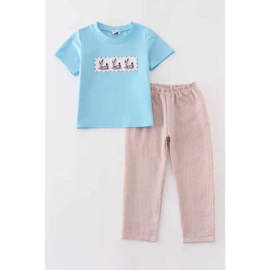 Blue duck embroidery boy set - Set