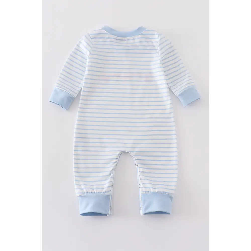 Blue stripe valentine heart embroidery boy romper - baby