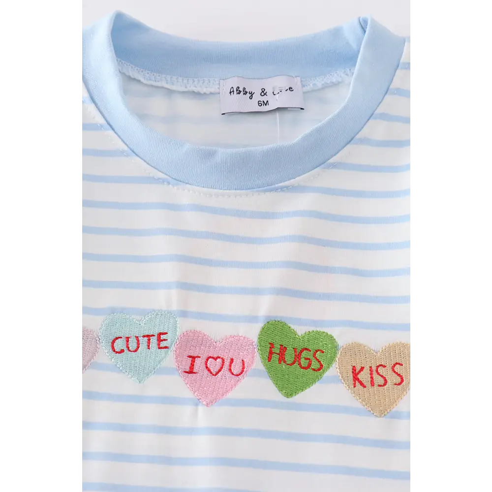 Blue stripe valentine heart embroidery boy romper - baby