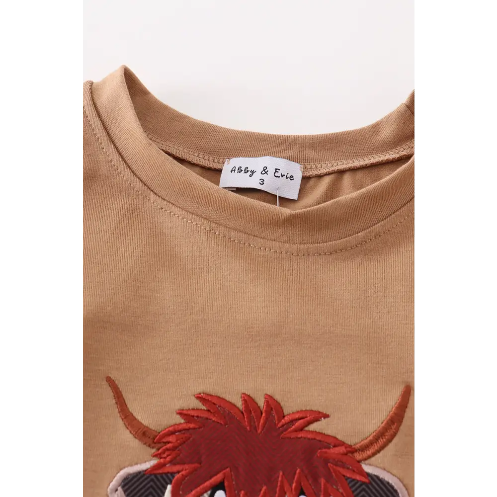 Brown cow applique boy top - Top