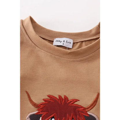 Brown cow applique boy top - Top