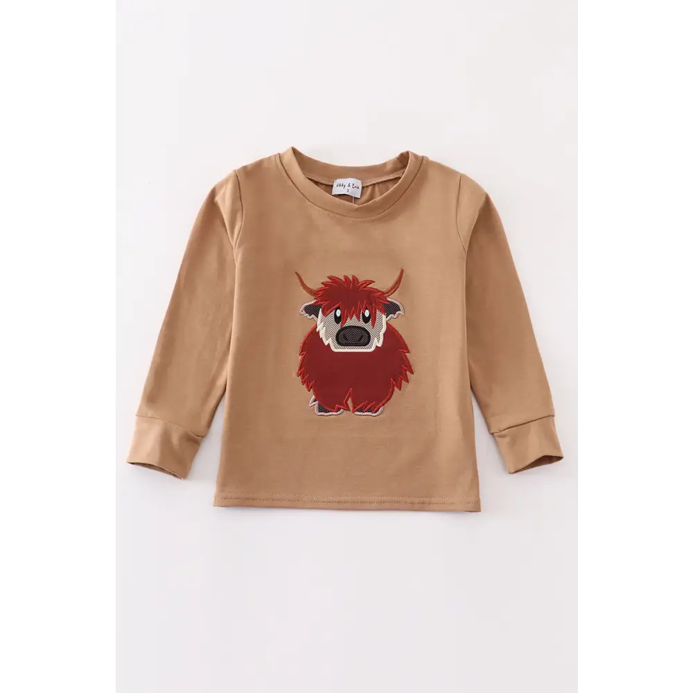 Brown cow applique boy top - Top