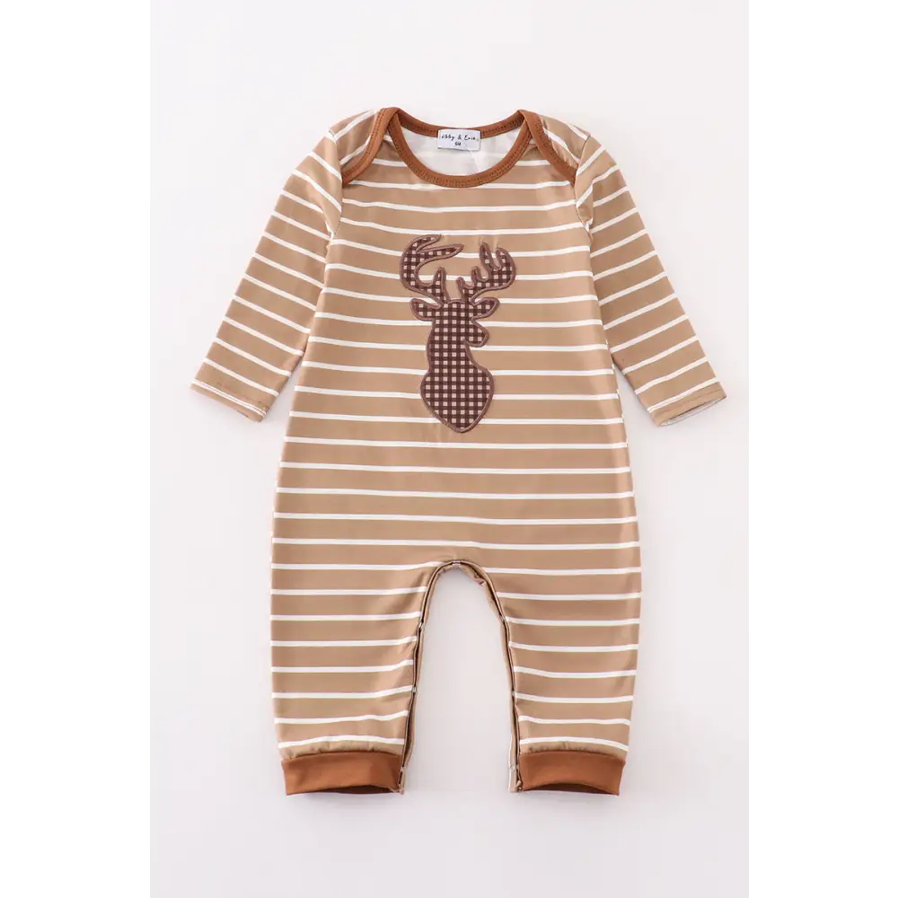 Brown stripe antler applique boy romper - baby