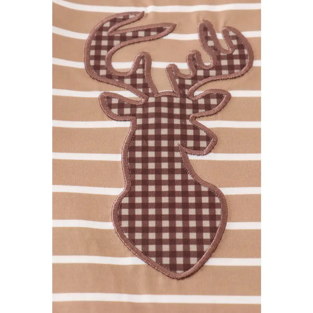 Brown stripe antler applique boy romper - baby