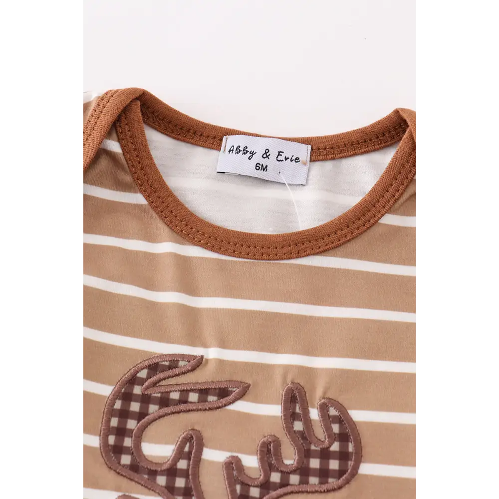 Brown stripe antler applique boy romper - baby