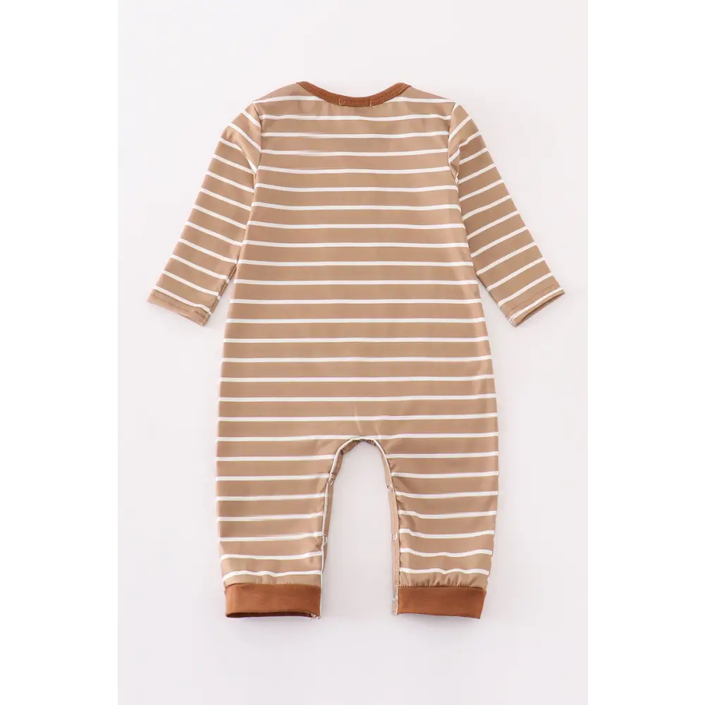 Brown stripe antler applique boy romper - baby