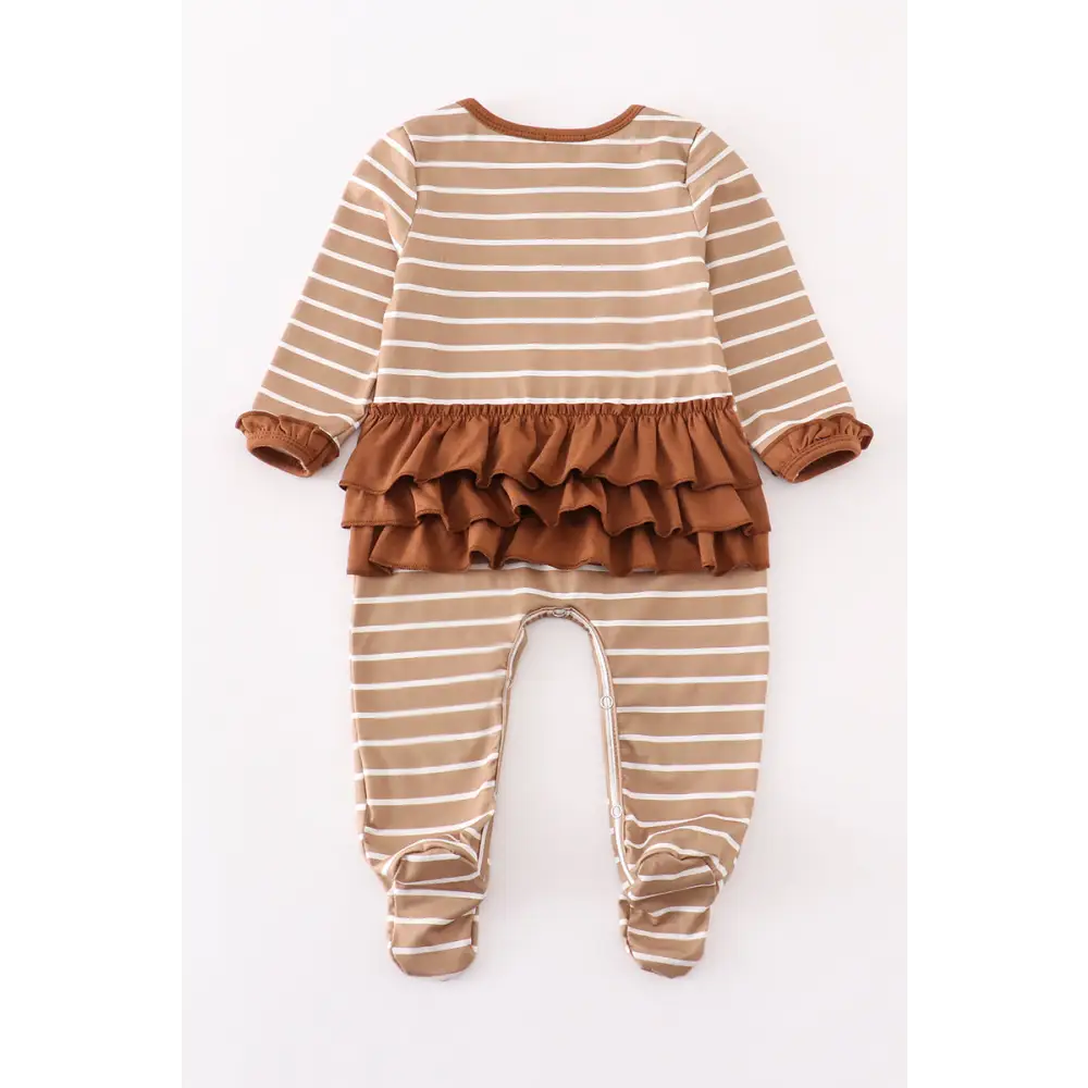 Brown stripe antler applique girl romper - baby