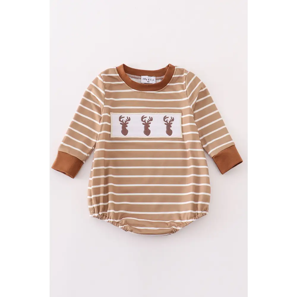 Brown stripe antler embroidery boy bubble - baby