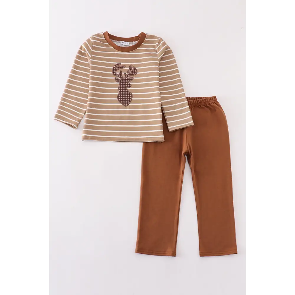 Brown stripe antler embroidery boy set - Set