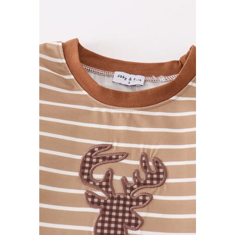 Brown stripe antler embroidery boy set - Set