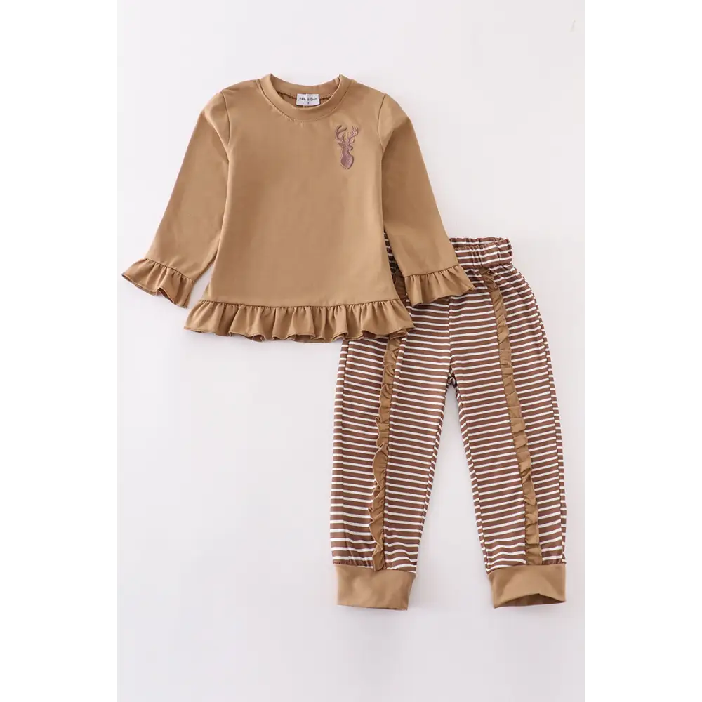 Brown stripe antler embroidery girl set - Set