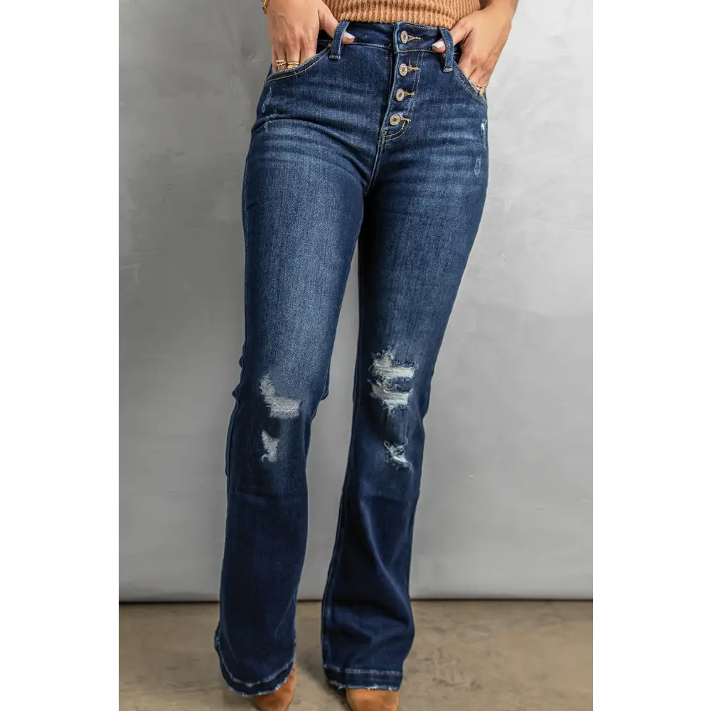 Button Fly Distressed Bootcut Jeans - Madi Gray Boutique