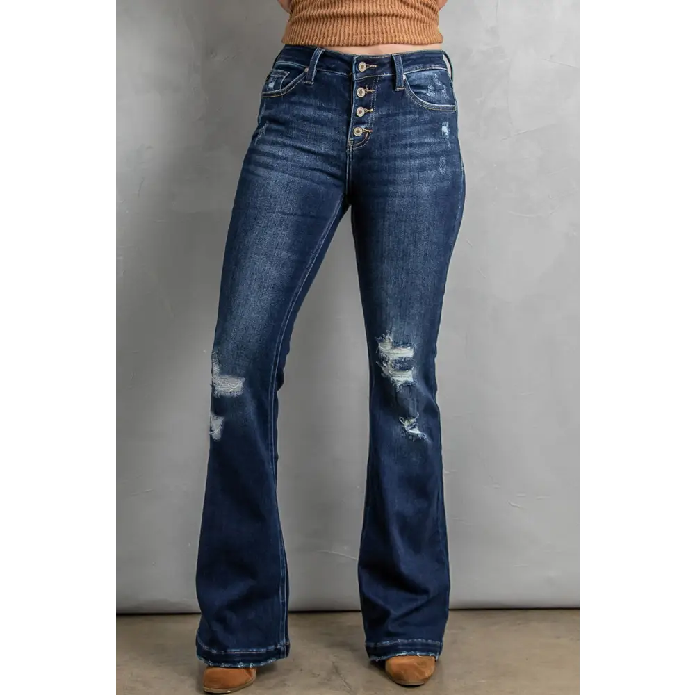 Button Fly Distressed Bootcut Jeans - Madi Gray Boutique