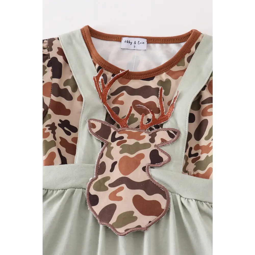 Camouflage deer applique girl romper set - Set