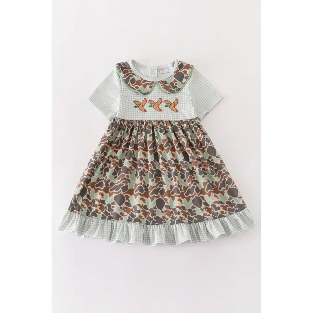 Camouflage duck embroidery ruffle dress - Dress