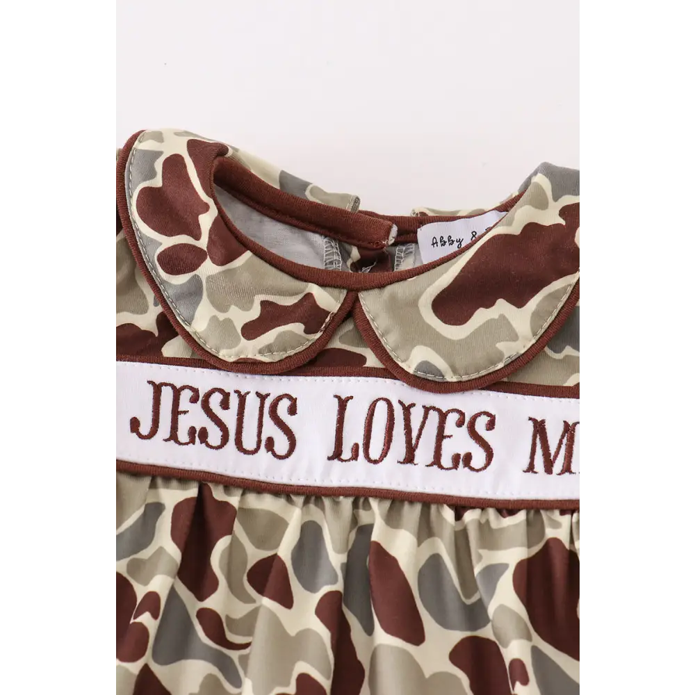 Camouflage jesus loves me embroidery girl bloomer set - baby